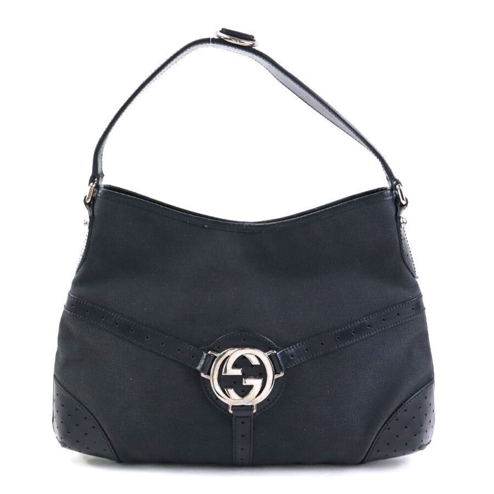 Gucci Canvas Leather Shoulder Bag Silver Black